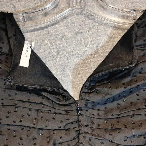 Lush NWT Ruched  Front Long Sleeve Mesh Dress in Black Size Small - Picture 6 of 14